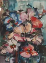 Aquarel, Maya Wildevuur, Pastelkleurig boeket, 1988 – kavel bij Onlineveilingmeester, Groningen