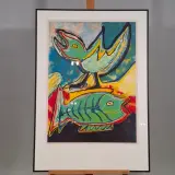 Zeefdruk, Maya Wildevuur, Vogel met vis, 1994, 114/200 – foto 2 – kavel bij Onlineveilingmeester, Groningen