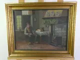 Sfeervol olieverfschilderij - Boereninterieur met Pijprokende Man - M. Boumans – foto 2 – kavel bij De Kringwinkel, Heverlee