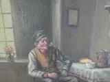 Sfeervol olieverfschilderij - Boereninterieur met Pijprokende Man - M. Boumans – foto 3 – kavel bij De Kringwinkel, Heverlee