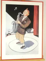Kuifje met saxofoon, kleurrijke gelimiteerde kunstdruk – foto 2 – kavel bij De Kringwinkel, Heverlee