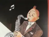Kuifje met saxofoon, kleurrijke gelimiteerde kunstdruk – foto 3 – kavel bij De Kringwinkel, Heverlee