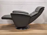 Relaxfauteuil in antracietgrijs leder met glanzende metalen schotelvoet - Hukla Duitsland – foto 7 – kavel bij De Kringwinkel, Gent
