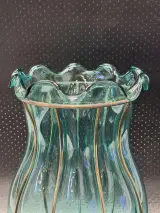 Vintage turquoise glazen vaas in Murano-stijl met metalen frame – foto 4 – kavel bij De Kringwinkel, Gent