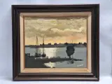 Schilderij - Rivierlandschap bij Zonsondergang / Avondstond - D. Benoot – kavel bij De Kringwinkel, Gent