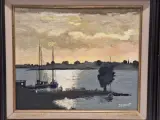 Schilderij - Rivierlandschap bij Zonsondergang / Avondstond - D. Benoot – foto 2 – kavel bij De Kringwinkel, Gent