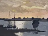 Schilderij - Rivierlandschap bij Zonsondergang / Avondstond - D. Benoot – foto 3 – kavel bij De Kringwinkel, Gent