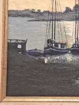 Schilderij - Rivierlandschap bij Zonsondergang / Avondstond - D. Benoot – foto 4 – kavel bij De Kringwinkel, Gent