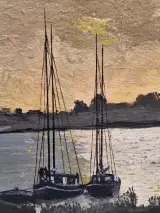 Schilderij - Rivierlandschap bij Zonsondergang / Avondstond - D. Benoot – foto 6 – kavel bij De Kringwinkel, Gent