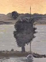 Schilderij - Rivierlandschap bij Zonsondergang / Avondstond - D. Benoot – foto 7 – kavel bij De Kringwinkel, Gent
