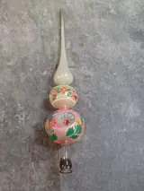 Vintage glazen kerstdecoratie set: piek, kerstballen en kralenslinger – foto 4 – kavel bij De Kringwinkel, Gent
