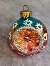 Vintage glazen kerstpiek en bijpassende kerstbal met reflector – foto 2 – kavel bij De Kringwinkel, Gent