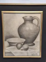 Originele houtskooltekening stilleven - H. Baetslé - 1946 – foto 2 – kavel bij De Kringwinkel, Gent