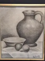 Originele houtskooltekening stilleven - H. Baetslé - 1946 – foto 3 – kavel bij De Kringwinkel, Gent