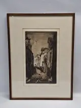 Originele ets 'Rue de la Cigogne' - Henri Quittelier – kavel bij De Kringwinkel, Gent