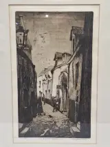 Originele ets 'Rue de la Cigogne' - Henri Quittelier – foto 2 – kavel bij De Kringwinkel, Gent