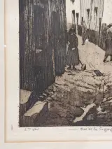 Originele ets 'Rue de la Cigogne' - Henri Quittelier – foto 3 – kavel bij De Kringwinkel, Gent