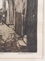 Originele ets 'Rue de la Cigogne' - Henri Quittelier – foto 4 – kavel bij De Kringwinkel, Gent