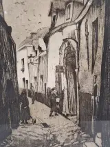 Originele ets 'Rue de la Cigogne' - Henri Quittelier – foto 5 – kavel bij De Kringwinkel, Gent