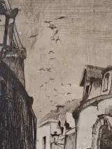 Originele ets 'Rue de la Cigogne' - Henri Quittelier – foto 6 – kavel bij De Kringwinkel, Gent