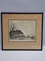 Originele ets 'Kempische Hoeve' - Dirk Baksteen - 1952 – kavel bij De Kringwinkel, Gent