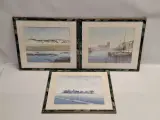 Set van 3 ingelijste landschapsprints / reproducties door Gerrit Neven - nederlandse kust-, duin- en stadsgezichten – kavel bij De Kringwinkel, Gent