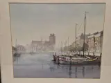 Set van 3 ingelijste landschapsprints / reproducties door Gerrit Neven - nederlandse kust-, duin- en stadsgezichten – foto 4 – kavel bij De Kringwinkel, Gent