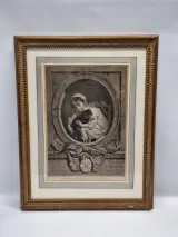 Antieke Gravure na Jean-Baptiste Greuze door Carlo Antonio Porporati - "Dédié à Le Duc de Choiseul" (kind met hondje) – kavel bij De Kringwinkel, Gent
