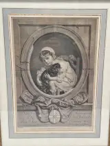 Antieke Gravure na Jean-Baptiste Greuze door Carlo Antonio Porporati - "Dédié à Le Duc de Choiseul" (kind met hondje) – foto 2 – kavel bij De Kringwinkel, Gent
