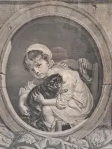 Antieke Gravure na Jean-Baptiste Greuze door Carlo Antonio Porporati - "Dédié à Le Duc de Choiseul" (kind met hondje) – foto 3 – kavel bij De Kringwinkel, Gent