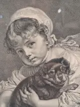 Antieke Gravure na Jean-Baptiste Greuze door Carlo Antonio Porporati - "Dédié à Le Duc de Choiseul" (kind met hondje) – foto 7 – kavel bij De Kringwinkel, Gent