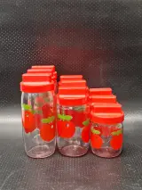 Set van 9 vintage Gulf appel voorraadpotten geproduceerd door Verreries Mécaniques Champenoises France (VMC) – foto 3 – kavel bij De Kringwinkel, Gent