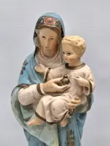 2 religieuze beelden waaronder Art Deco Maria buste en Madonna met kind onder glazen stolp – foto 12 – kavel bij De Kringwinkel, Gent