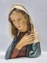 2 religieuze beelden waaronder Art Deco Maria buste en Madonna met kind onder glazen stolp – foto 6 – kavel bij De Kringwinkel, Gent