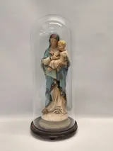 2 religieuze beelden waaronder Art Deco Maria buste en Madonna met kind onder glazen stolp – foto 10 – kavel bij De Kringwinkel, Gent