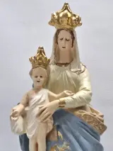 Religieus gipsen beeld van Onze-Lieve-Vrouw van de Overwinning onder mondgeblazen stolp – foto 7 – kavel bij De Kringwinkel, Gent