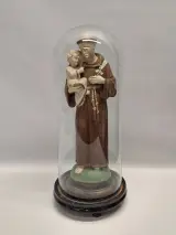 Religieus beeld van Sint-Antonius van Padua met kindje Jezus onder glazen stolp – kavel bij De Kringwinkel, Gent
