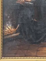 Antiek olieverfschilderij op doek - "oude vrouw bij de haard" - gesigneerd F. Serras – foto 3 – kavel bij De Kringwinkel, Gent