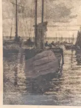 Gesigneerde ets met remarque - Vissersboten bij maanlicht - Émile Humblot – foto 3 – kavel bij De Kringwinkel, Gent