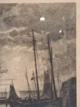 Gesigneerde ets met remarque - Vissersboten bij maanlicht - Émile Humblot – foto 5 – kavel bij De Kringwinkel, Gent