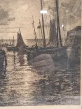 Gesigneerde ets met remarque - Vissersboten bij maanlicht - Émile Humblot – foto 6 – kavel bij De Kringwinkel, Gent