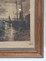 Gesigneerde ets met remarque - Vissersboten bij maanlicht - Émile Humblot – foto 9 – kavel bij De Kringwinkel, Gent