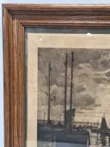 Gesigneerde ets met remarque - Vissersboten bij maanlicht - Émile Humblot – foto 10 – kavel bij De Kringwinkel, Gent