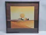 Vintage stilistisch landschap "Ondergaande zon over velden" - gesigneerd Galvique – foto 2 – kavel bij De Kringwinkel, Gent