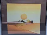 Vintage stilistisch landschap "Ondergaande zon over velden" - gesigneerd Galvique – foto 3 – kavel bij De Kringwinkel, Gent
