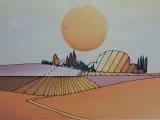 Vintage stilistisch landschap "Ondergaande zon over velden" - gesigneerd Galvique – foto 4 – kavel bij De Kringwinkel, Gent