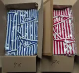 Ca. 11x Zomertas gestreept, blauw / rood – kavel bij Onlineveilingmeester