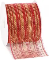 6x Juteband -jute lint - kerst, rood / goud, 10 cm x 18 mtr – foto 2 – kavel bij Onlineveilingmeester
