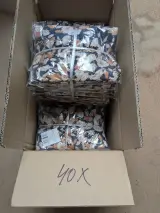 Ca. 40x Lunchtas bladeren motief, blauw / oranje / wit, 6,6 ltr – kavel bij Onlineveilingmeester