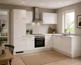 Design hoek keuken met apparatuur, Kevin, wit – kavel bij Onlineveilingmeester